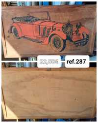 Quadro antigo em madeira com pintura do Mercedes ssk de 1932