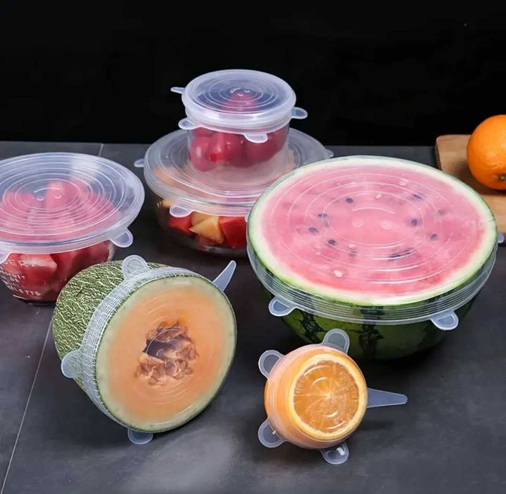 6шт Багаторазові Силіконові Кришки для Мисок - . Силіконові кришки