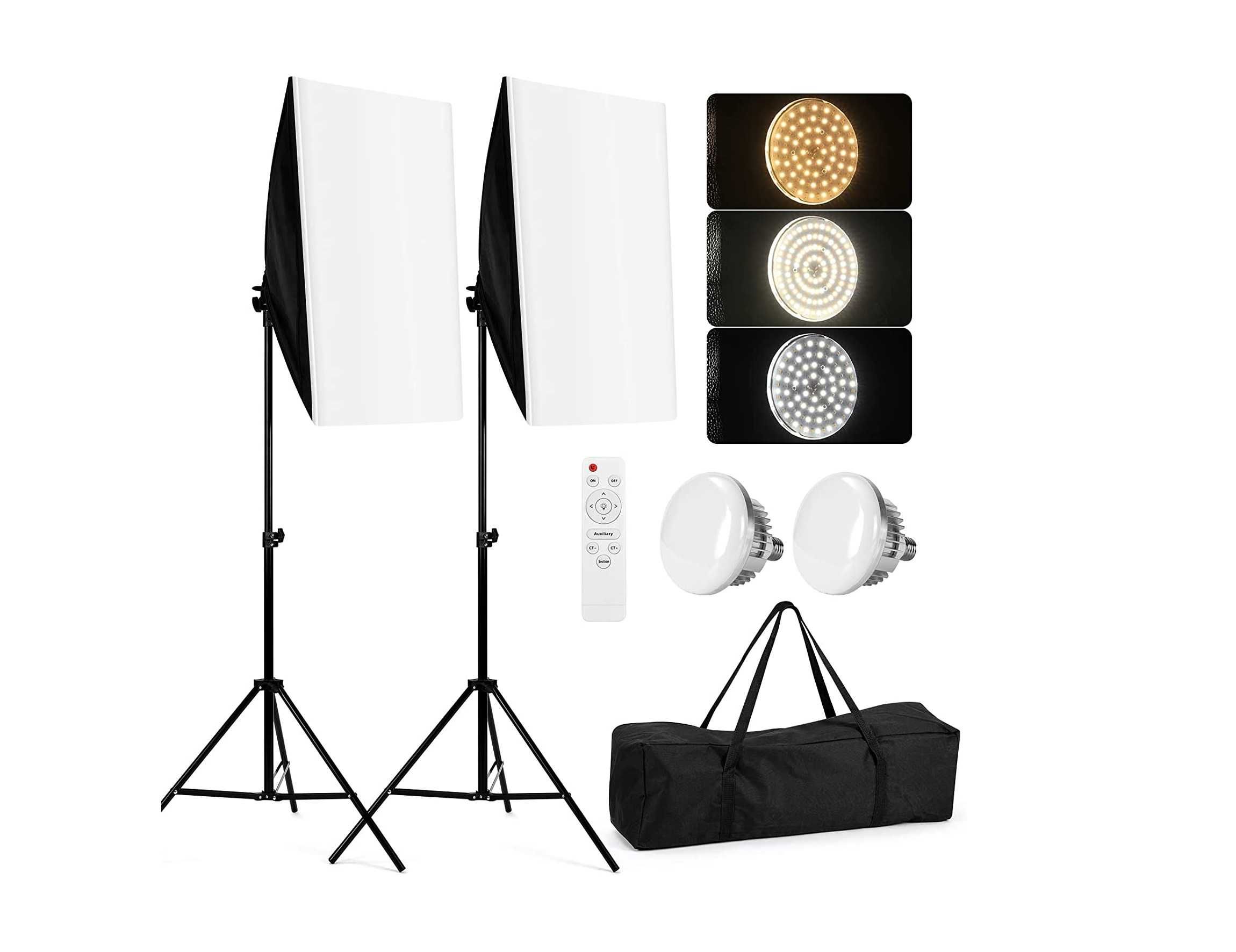 Iluminação LED kit 2 softboxes bicolor com comando