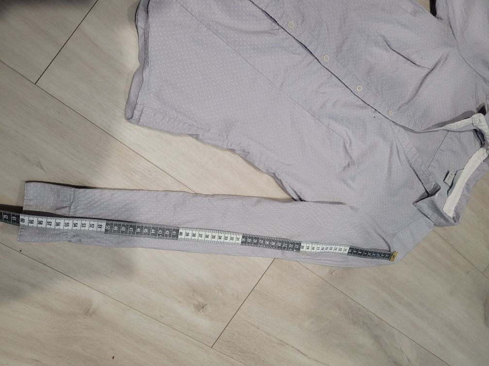 Koszula szara błękitna w białe kropki h&m s