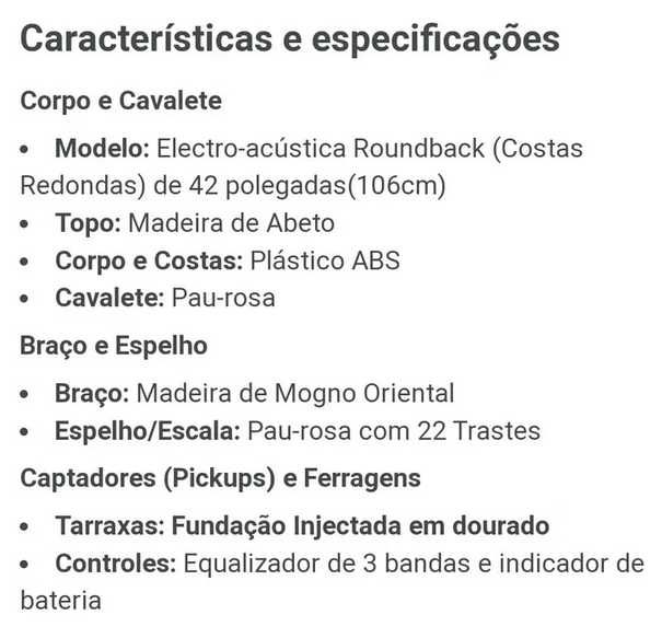 Violão elétrico Roundback cutaway