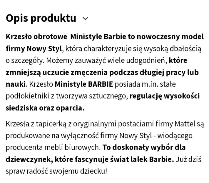 % % Krzesło do biurka BARBIE