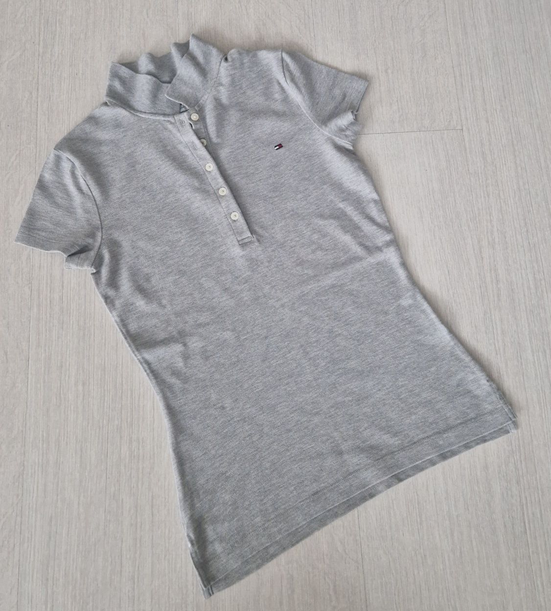 Tommy Hilfiger szary t-shirt koszulka polo logo slim fit xs