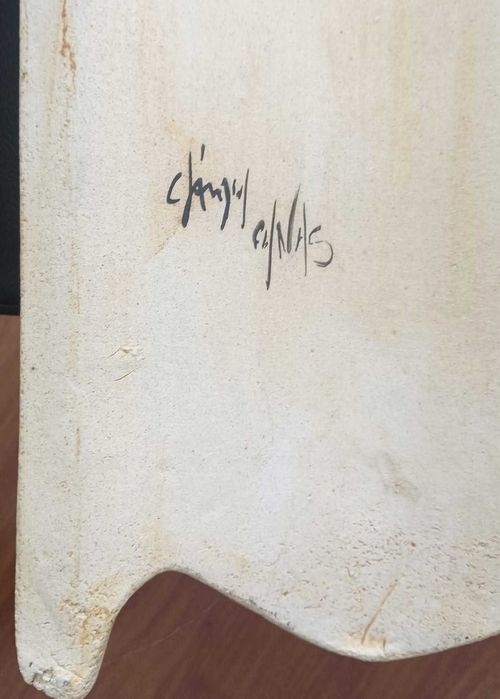 Vendo Peça de Cerâmica "Smiley" em Tons de Laranja e Azul Assinada