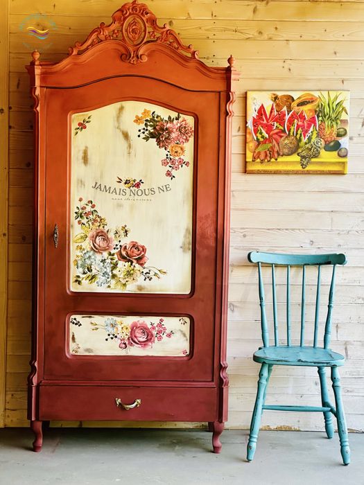 Krzesło turkusowe, patyczak, shabby chic