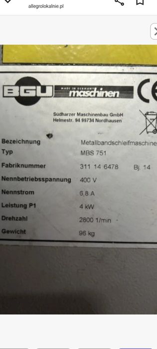 Szlifierka taśmowa BGU 4kw
