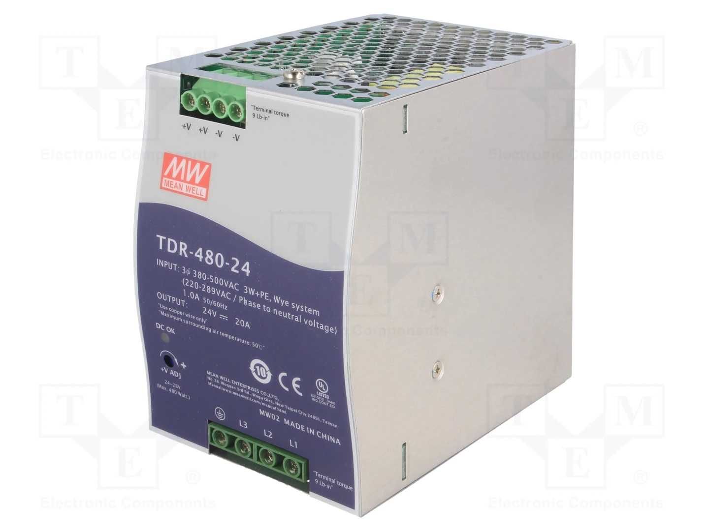 Fonte calha DIN 480W 24V 20A
MEAN WELL TDR-480-24