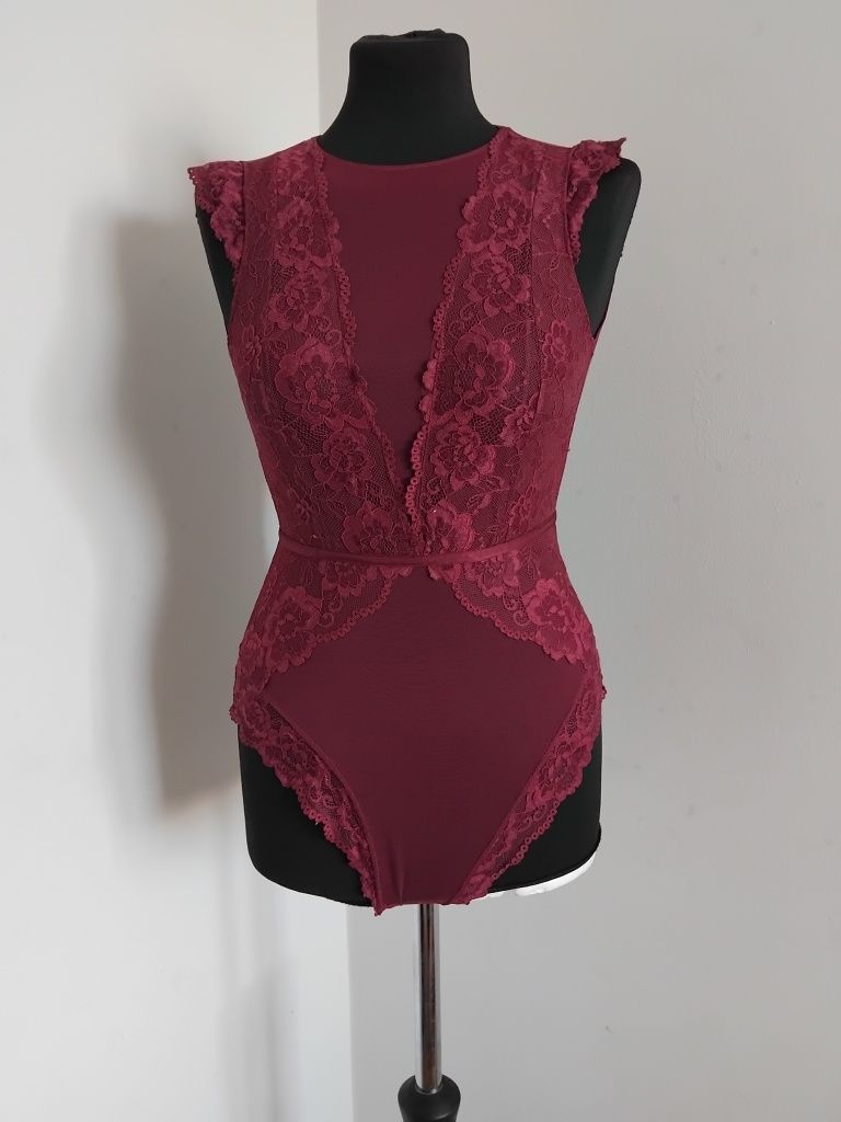 Sexi sexowne body bordowa siateczka obcisle sexi S XS 34 36