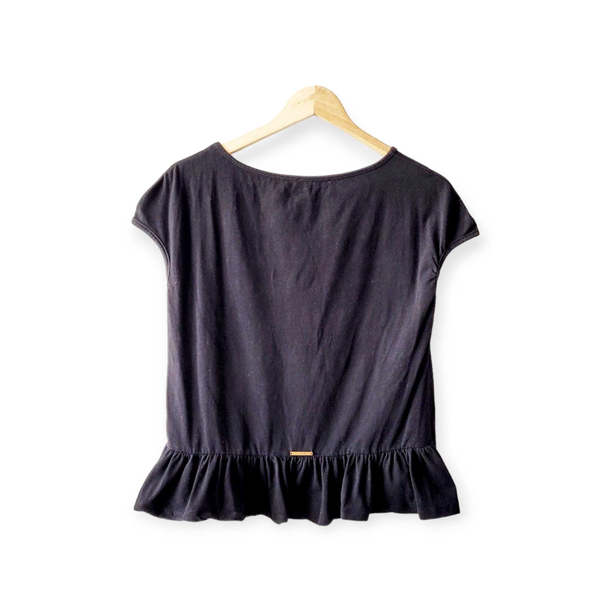 Czarna bawełniana bluzka S M z falbaną koszulka damska basic baskinka