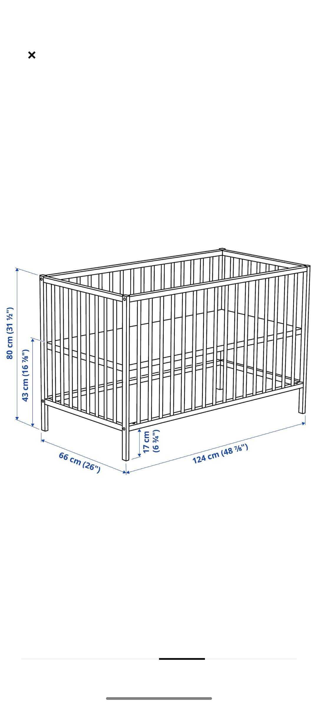 łóżeczko niemowlęce + materac + przewijak + pościel IKEA SNIGLAR 120