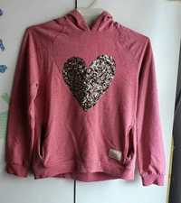 Różowa ciepła bluza z kapturem cekiny serce