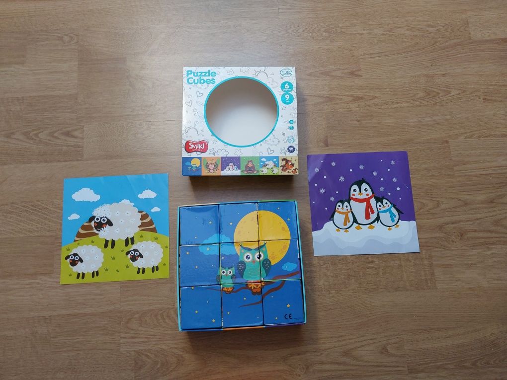 Puzzle klocki 9 sztuk, 6 obrazków +24 miesiące SMIKI