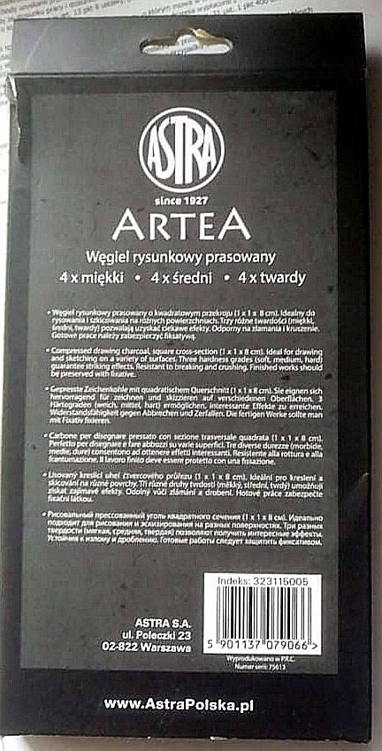 Węgiel rysunkowy prasowany w zestawie 12 szt. ASTRA