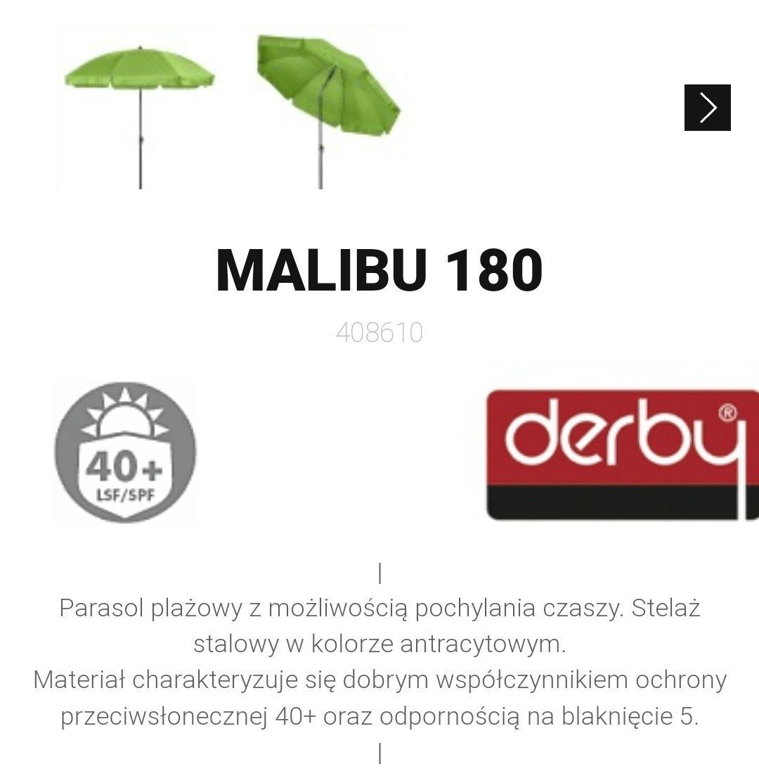 Parasol plażowy markowy Malibu Derby 180