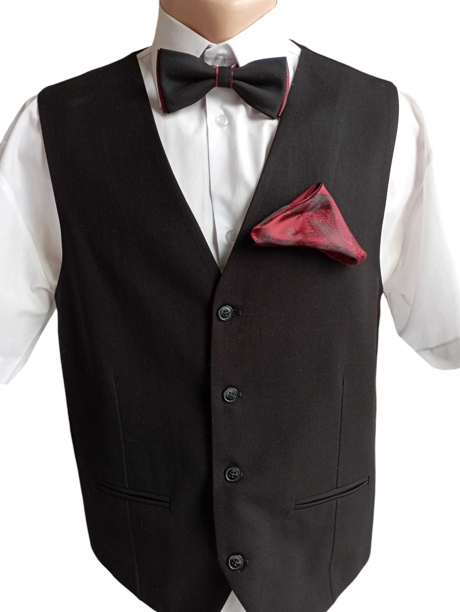 NOWA Elegancka kamizelka CZARNA r.50 + mucha + poszetka