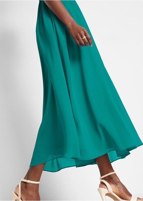 B.P.C sukienka szyfonowa długa zielona z cekinami PREMIUM ^44