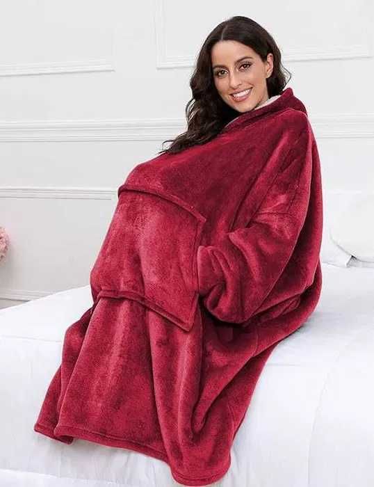 Bluza z kapturem oversize, koc ciepła modna PREZENT