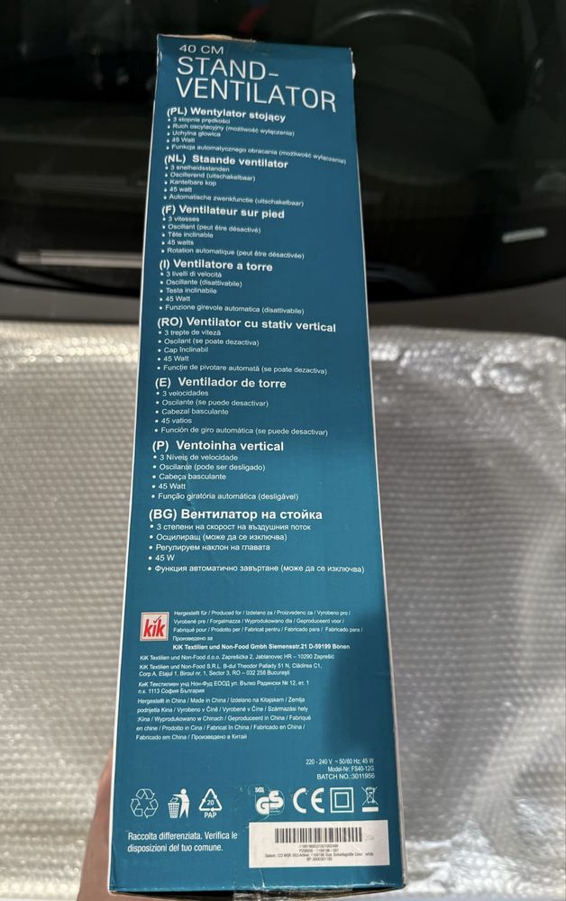 Wentylator  wiatrak stojący stand-ventilator 40cm Nowy