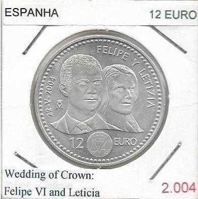 Espanha - - 12 Euros - 2004 - - Casamento de Felipe - - Moeda de Prata