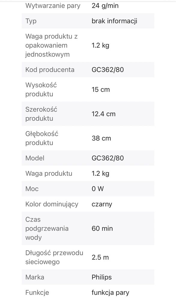 Parownica do ubrań Philips GC362
