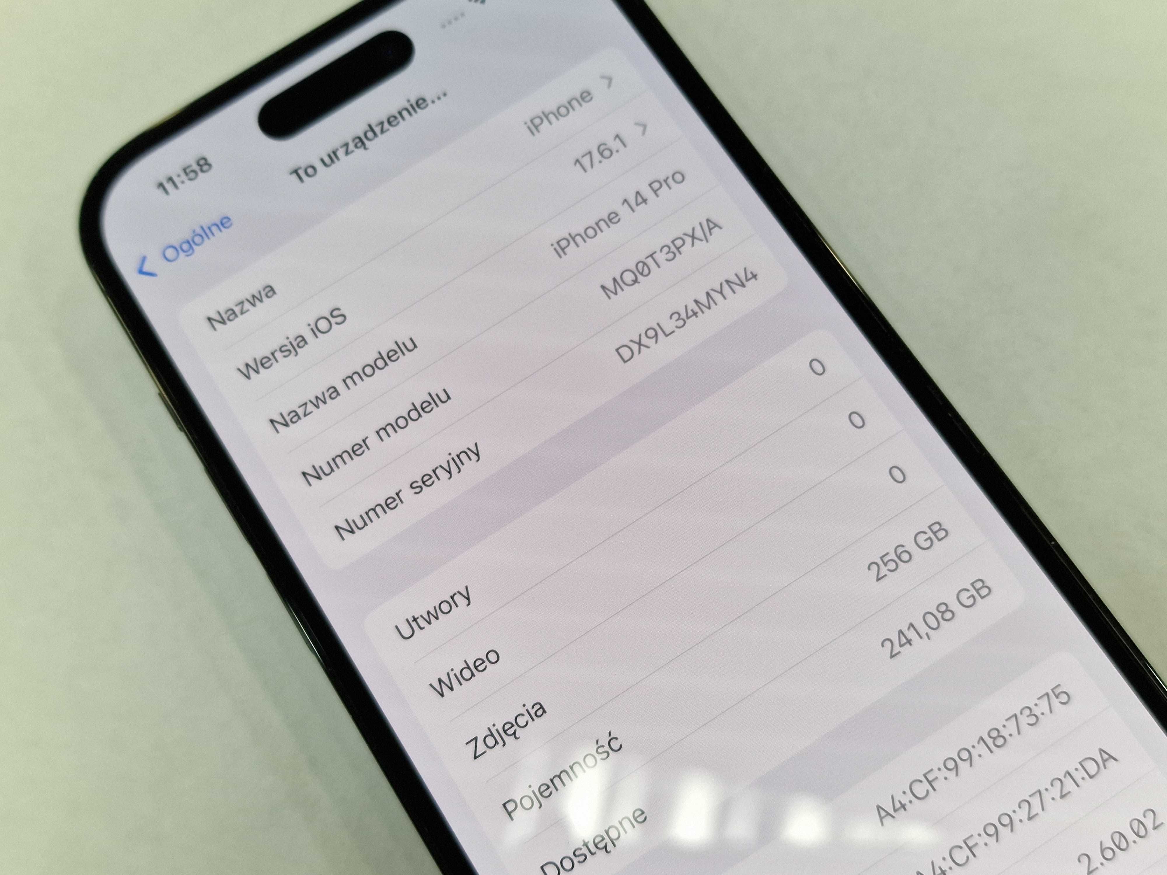 Iphone 14 PRO 256GB/ Space Black/ Bat 86%/ Grade A- + ładowarka