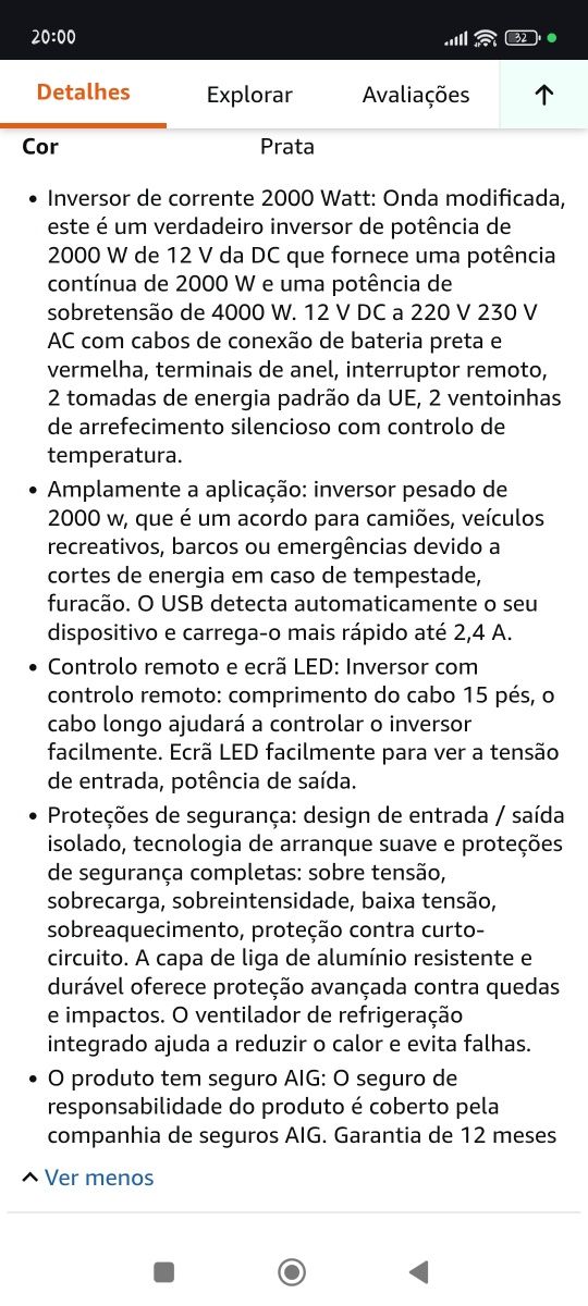 Inversor de corrente 2000 W