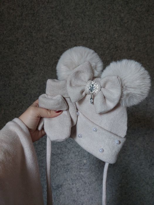 Зимова шапка, зимова шапка для дівчинки зимовий набір, комплект