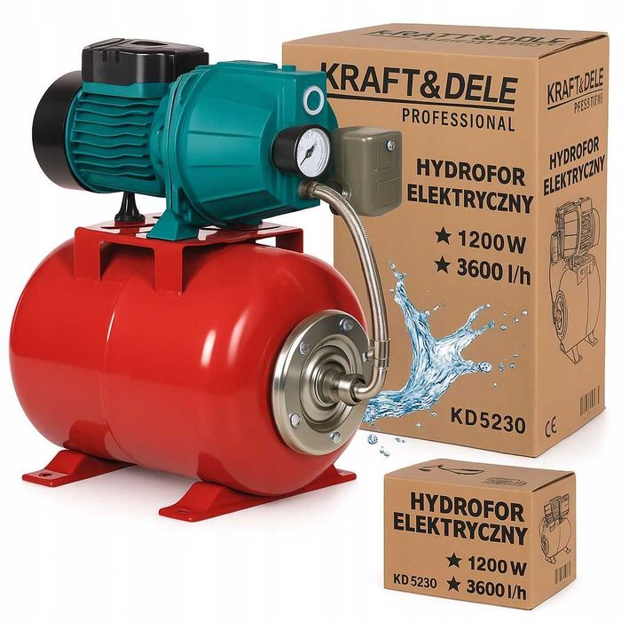 Hydrofor 1200W 3600L/H Zbiornik 24L Solidny Jakość Sklep New *