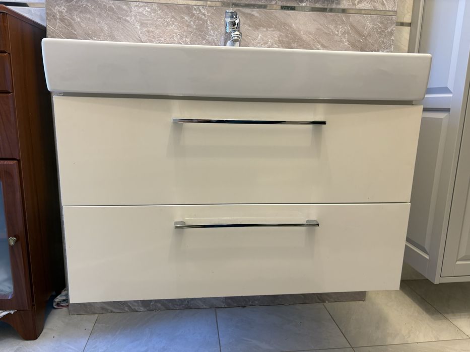 Szafka wisząca z 2 szufladami i umywalka 88x48x62cm kolor biały 80-90