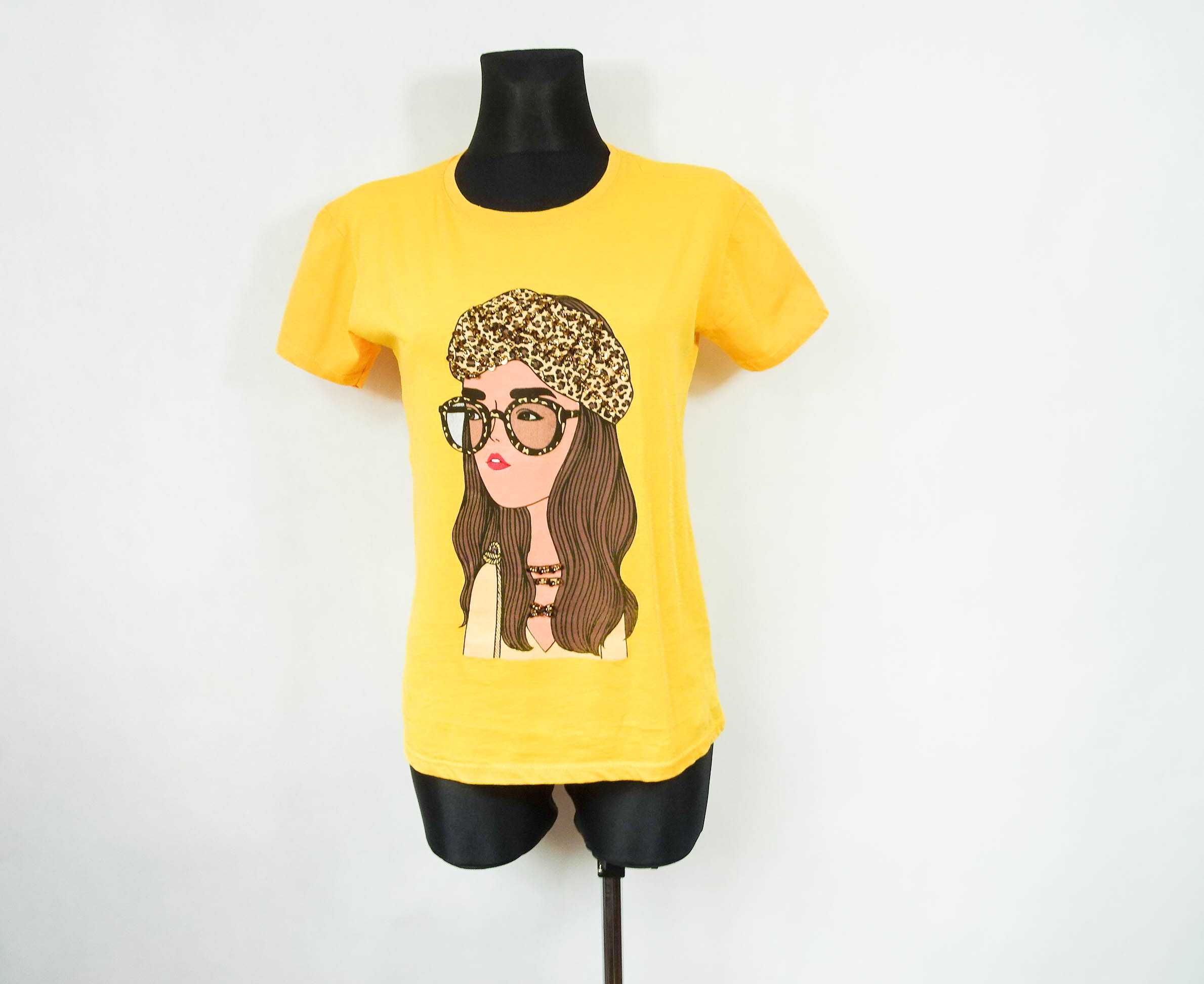 T-shirt Qumru zółty z pomarańczowym kobieta cekiny