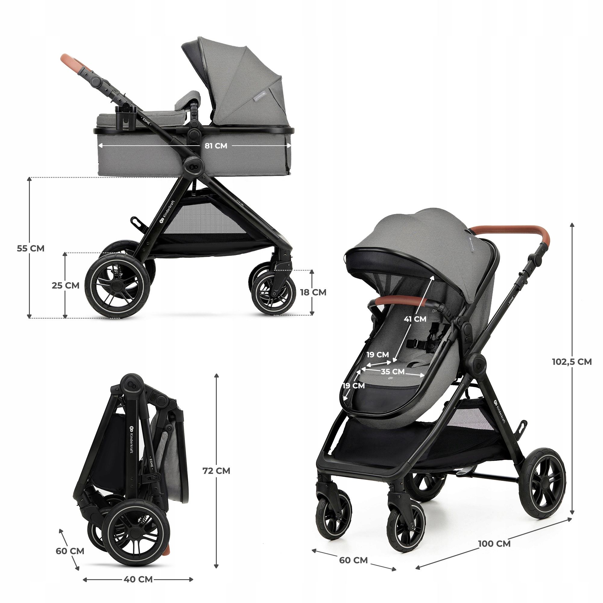 Wózek dziecięcy wielofunkcyjny Kinderkraft Esme 3w1