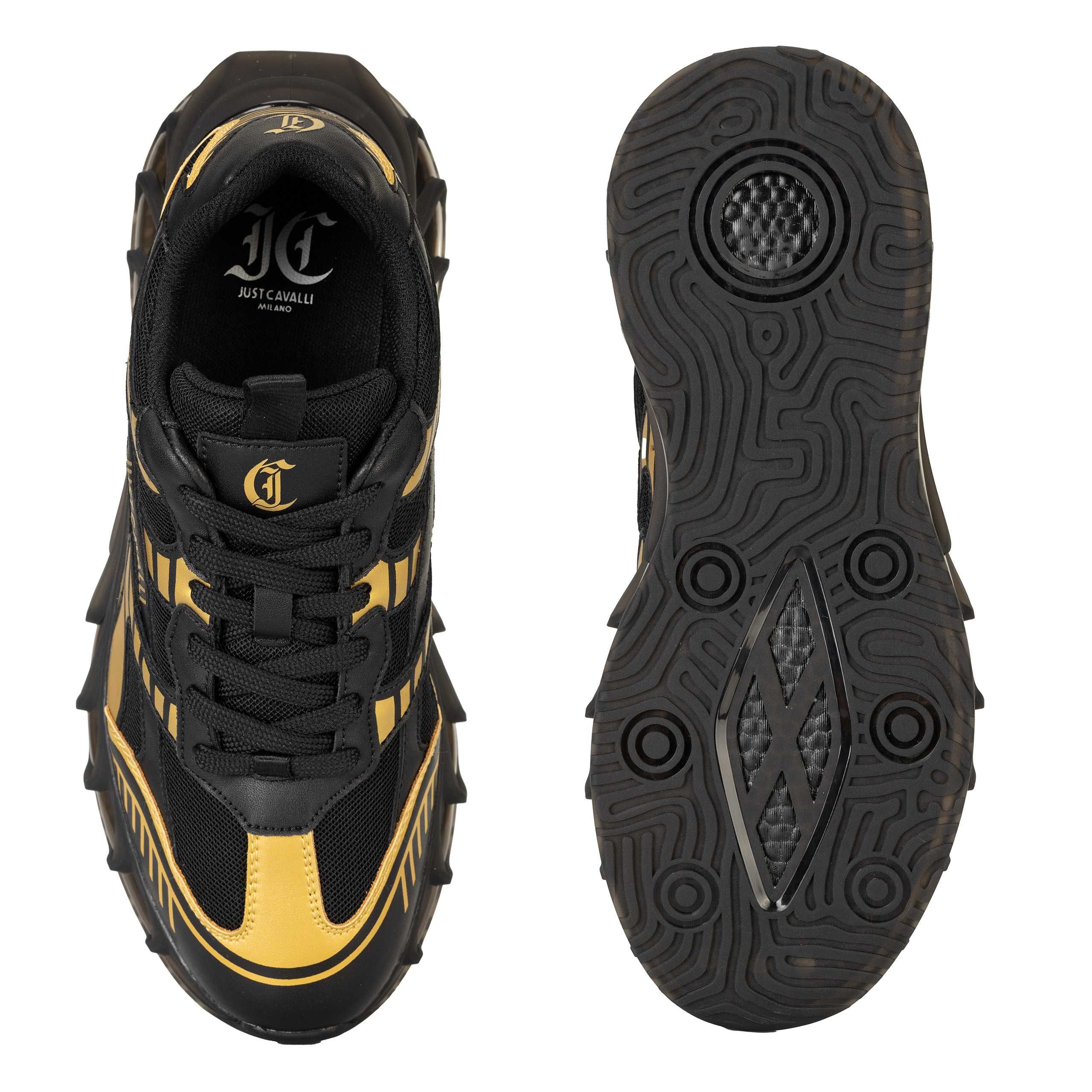 JUST CAVALLI skórzane sneakersy męskie BLACK / GOLD