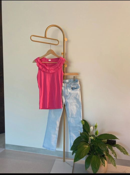 Różowy top bluzka bez rękawów S