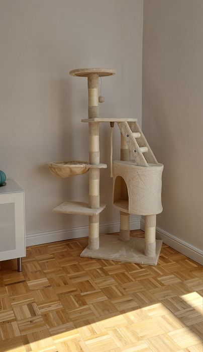 Nowy Duży drapak dla kota bardzo stabilny XL legowisko domek beżowy