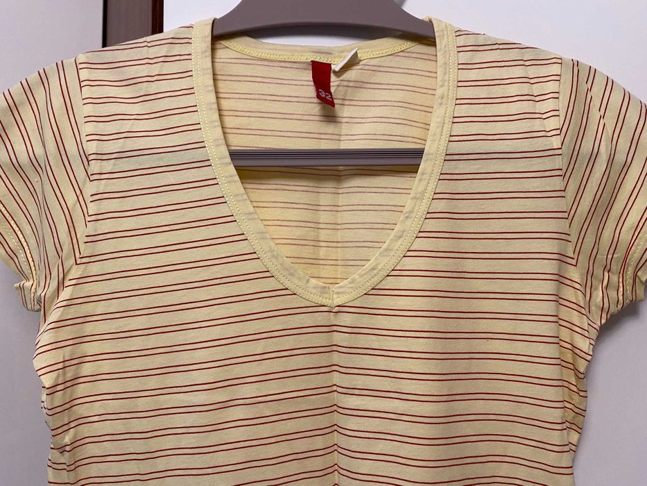 T-shirt żółty w czerwone prążki H&M 32