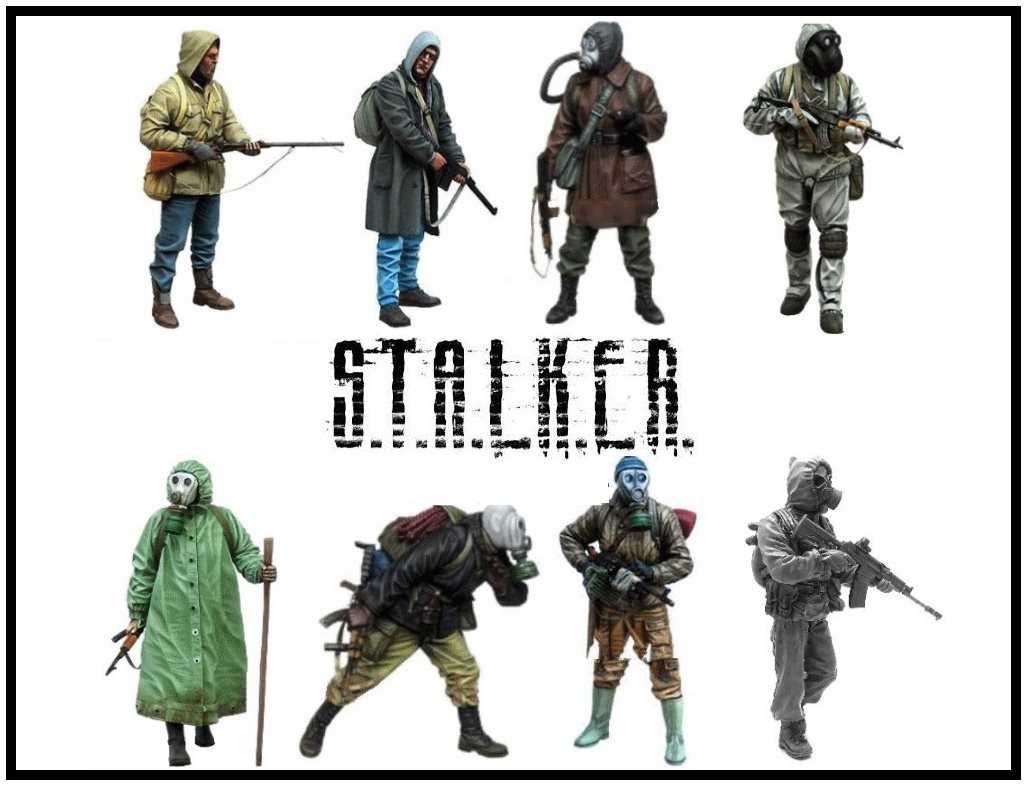 1/35 Сталкер (8 фигур), сборные смоляные фигуры, солдатики, моделизм.