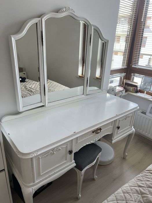 Toaletka wiktoriańska drewniania biała lustro vinatge zabytek szkło