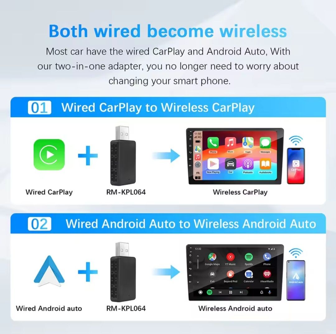 Bezprzewodowy Carplay ADAPTER Android Auto Wireless Smart  2x1 Audi VW