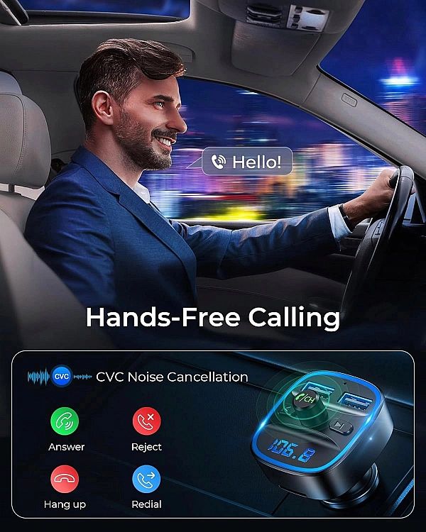 Transmiter FM Bluetooth 2xUSB microSD ładowarka LCD mikrofon, MP3, kar