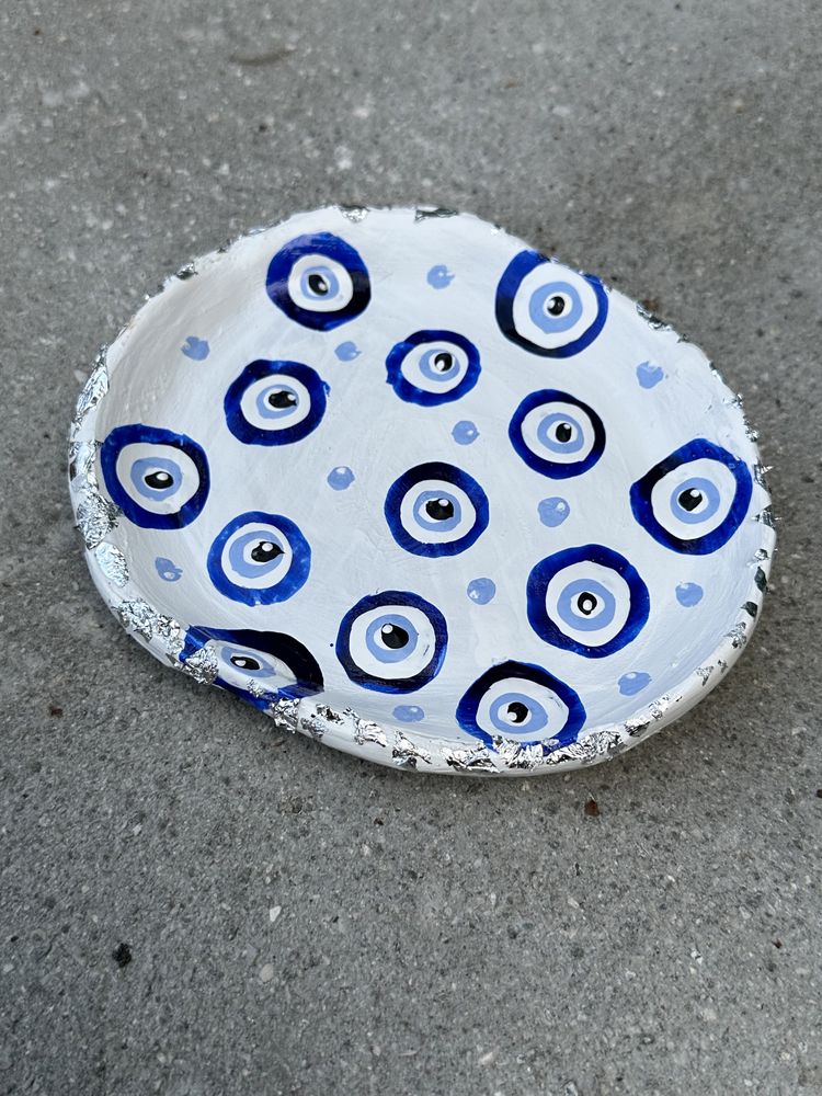 Ceramiczny gliniany talerzyk na biżuterię oko eye azzur handmade magia