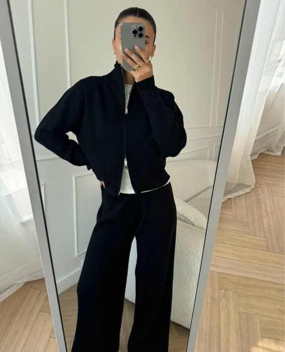 Трикотажный теплый костюм женский штаны топ кофта зипка zara el milas