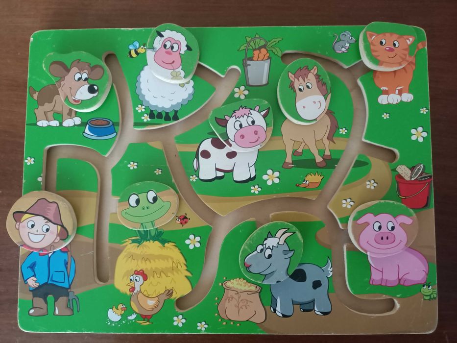 Drewniana układanka labirynt – zwierzęta z farmy