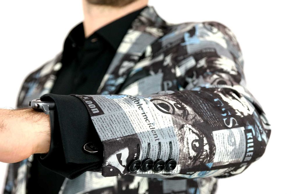 Marynarka męska brąz niebieski napisy gazeta D406 magazyn 48 S
