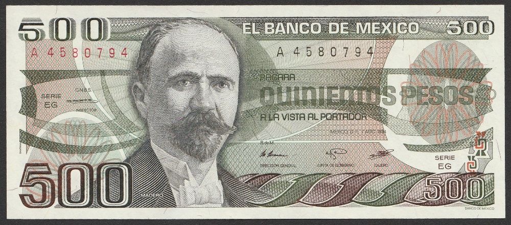 Meksyk 500 pesos 1984 - Madero - stan bankowy UNC