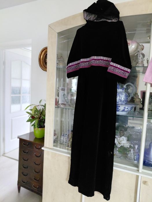 Vintage Bohemian suknia z Norwegii welur zamsz