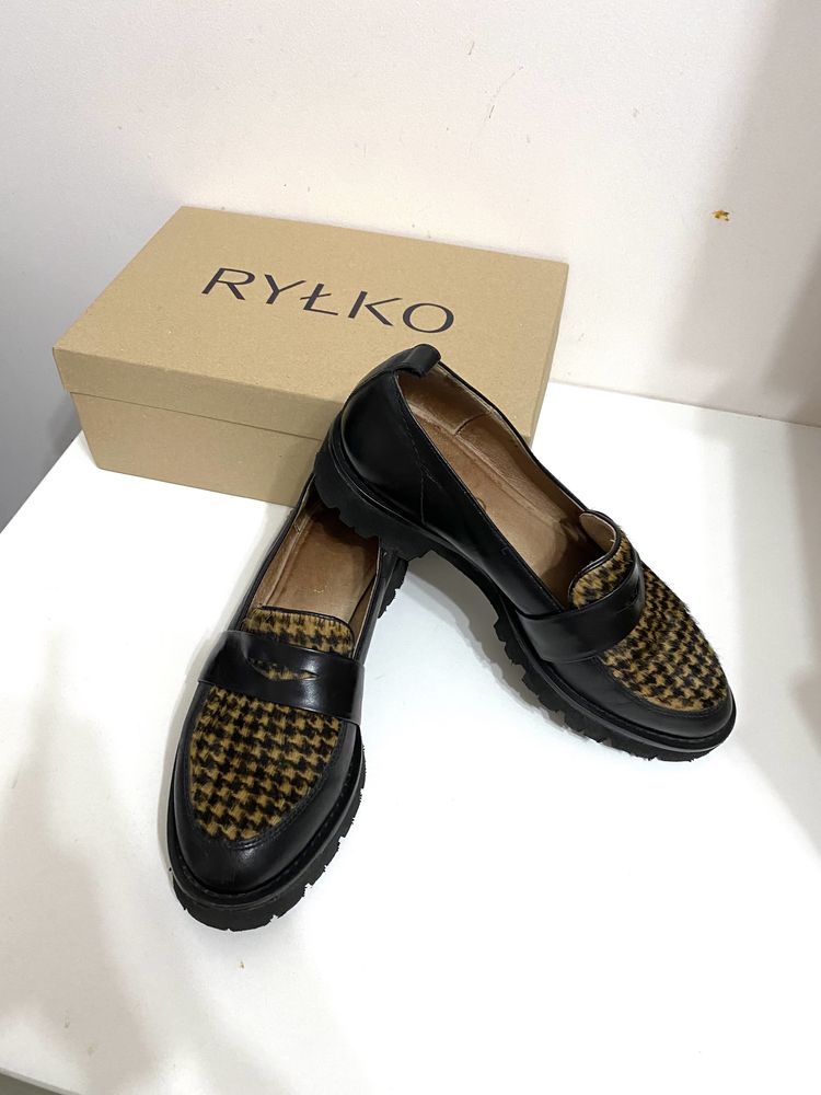 100% skóra naturalna Rylko loafersy mokasyny na platformie r. 37,5