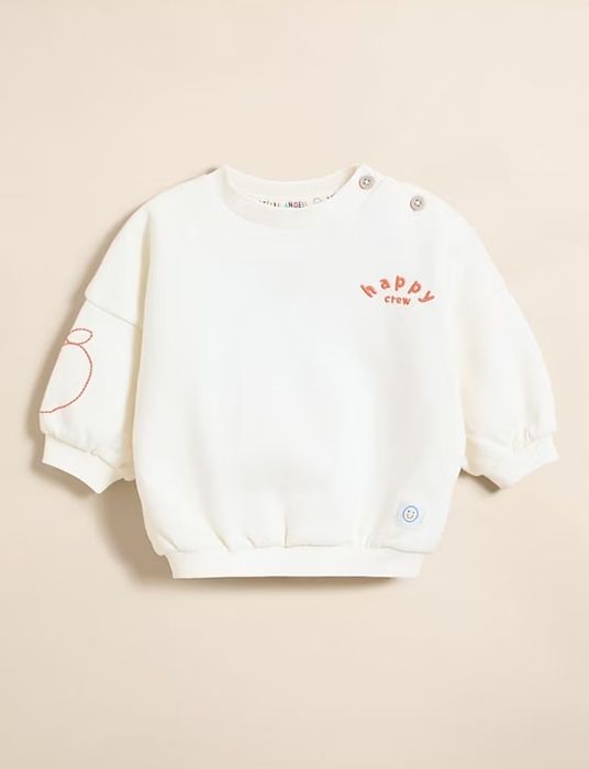 92 98 George ciepła bluza oversize haftowana happy kremowa oversize