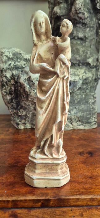 Stara sakralna rzeźba Matka Boska z dzieciątkiem Madonna antyk