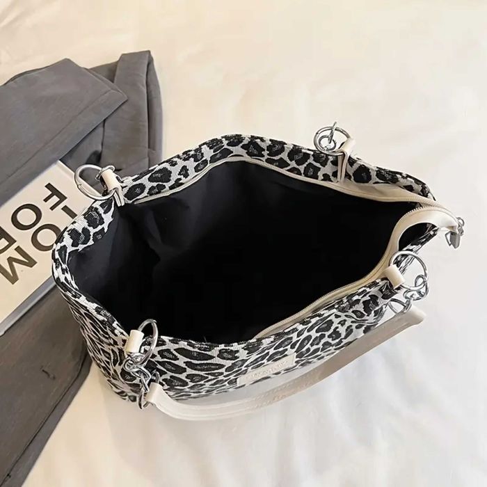 Torebka Sztruksowa na Ramię –Panterka, , Lekka i Pojemna- brazowy