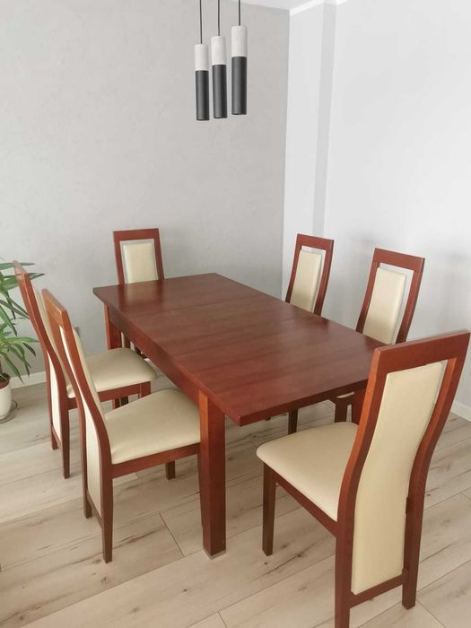 zestaw mebli do salonu/stół z krzesłami, ława, szafki, rtv-ka, witryna